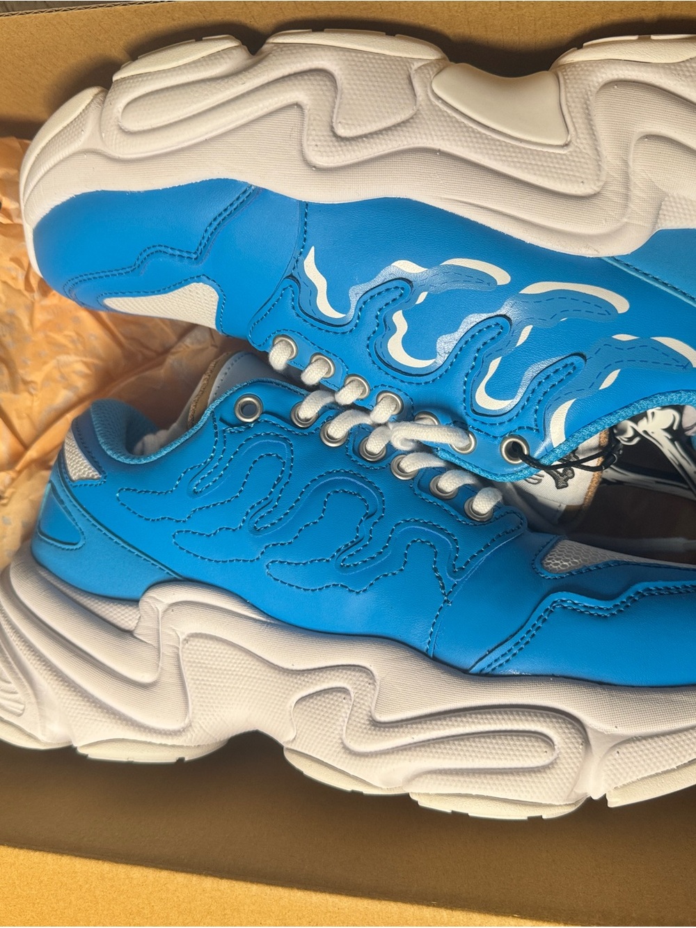 Kids Blue Chunky Sneakers with White Soles